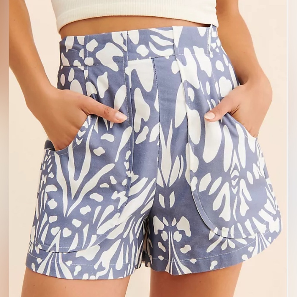 OhSevenDays Anthropologie Poche High-Rise Shorts Rosa Pattern Cotton Linen Blend